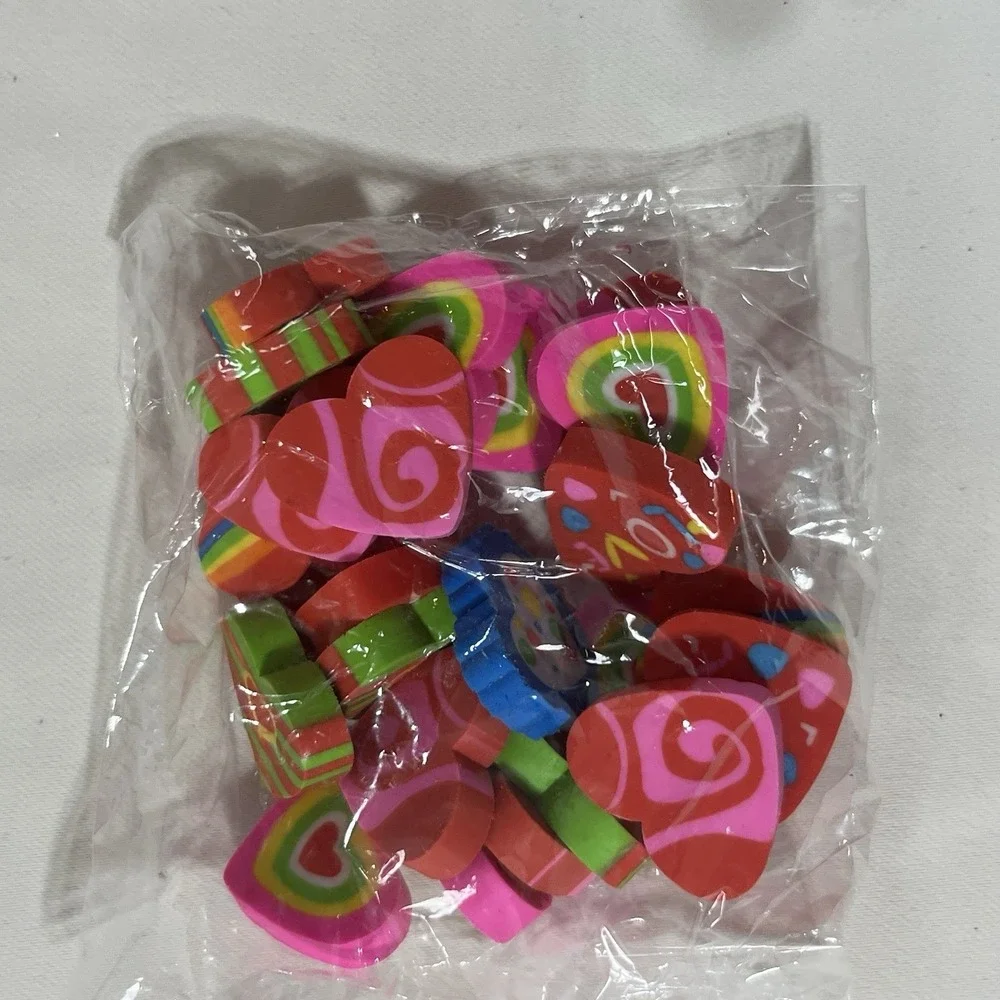 Teacher Valentine Classroom Party Supply Lot 24 Sets Glasses Pencil Eraser Ribbo
